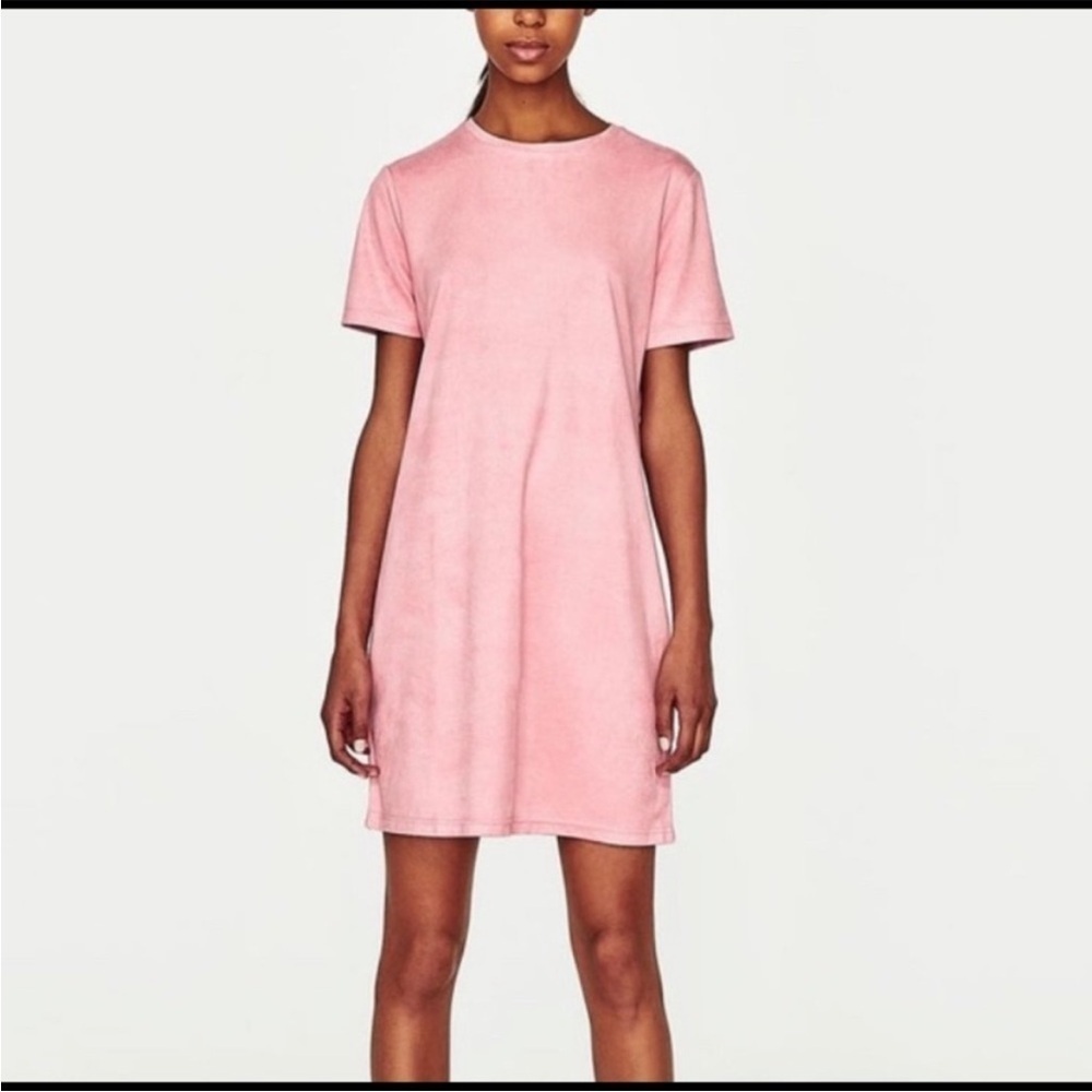 Zara Light Pink Faux Suede Tshirt Shift Dress Small